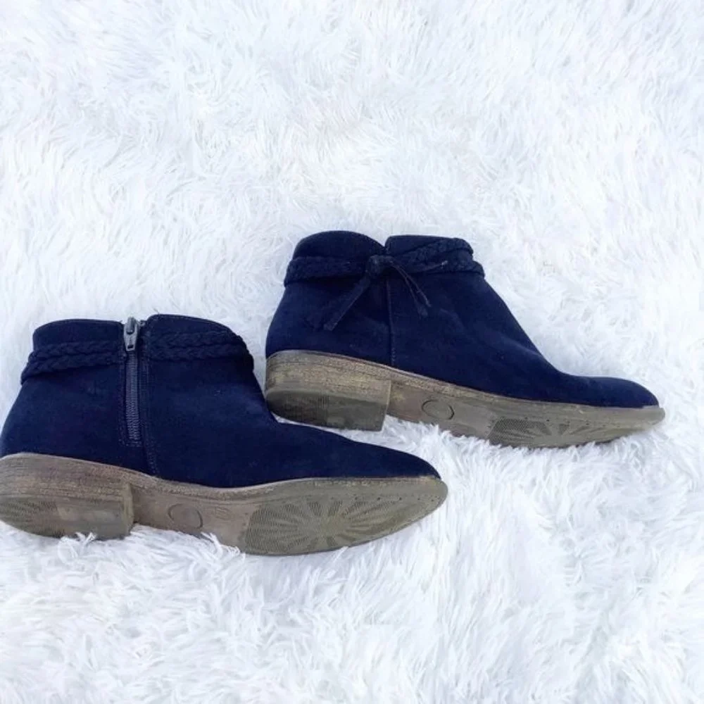 Cat & Jack Ankle Booties Girl Size 6 Deep Blue Faux Vegan Suede Leather Boho